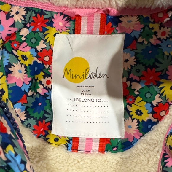 Mini Boden Floral Sherpa Lined Parka Jacket Size 7-8 - Picture 3 of 5